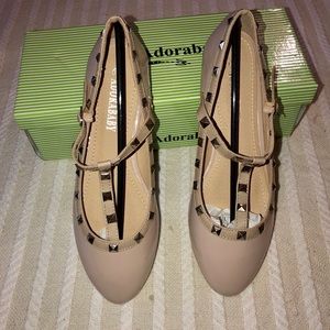 T strap studded flats